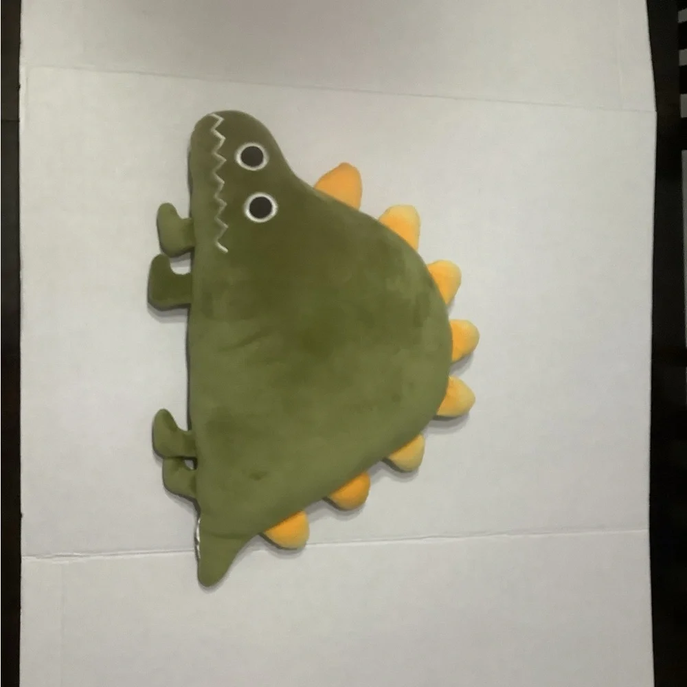 Green Dinosaur Plush Pillow with Yellow Spikes